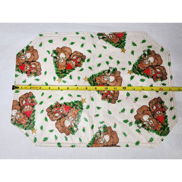 Vintage Vinyl Christmas Placemats Double Sided Holiday Bears Trees & Holly - Picture 4 of 9